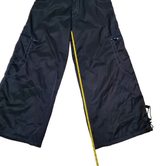 Vtg Kik Wear Baggy Wide Leg Black 90s Raver Skate Cargo Pants PunkCore Nylon Y2K - Picture 9 of 16